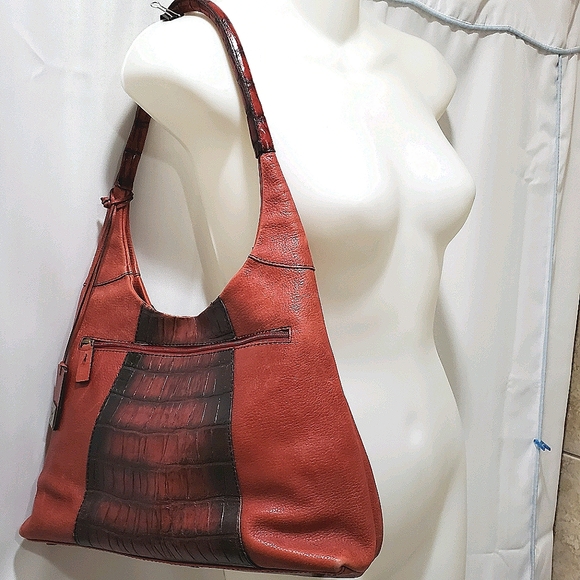 SHARIF Croc embossed leather satchel shoulder bag - Picture 1 of 16